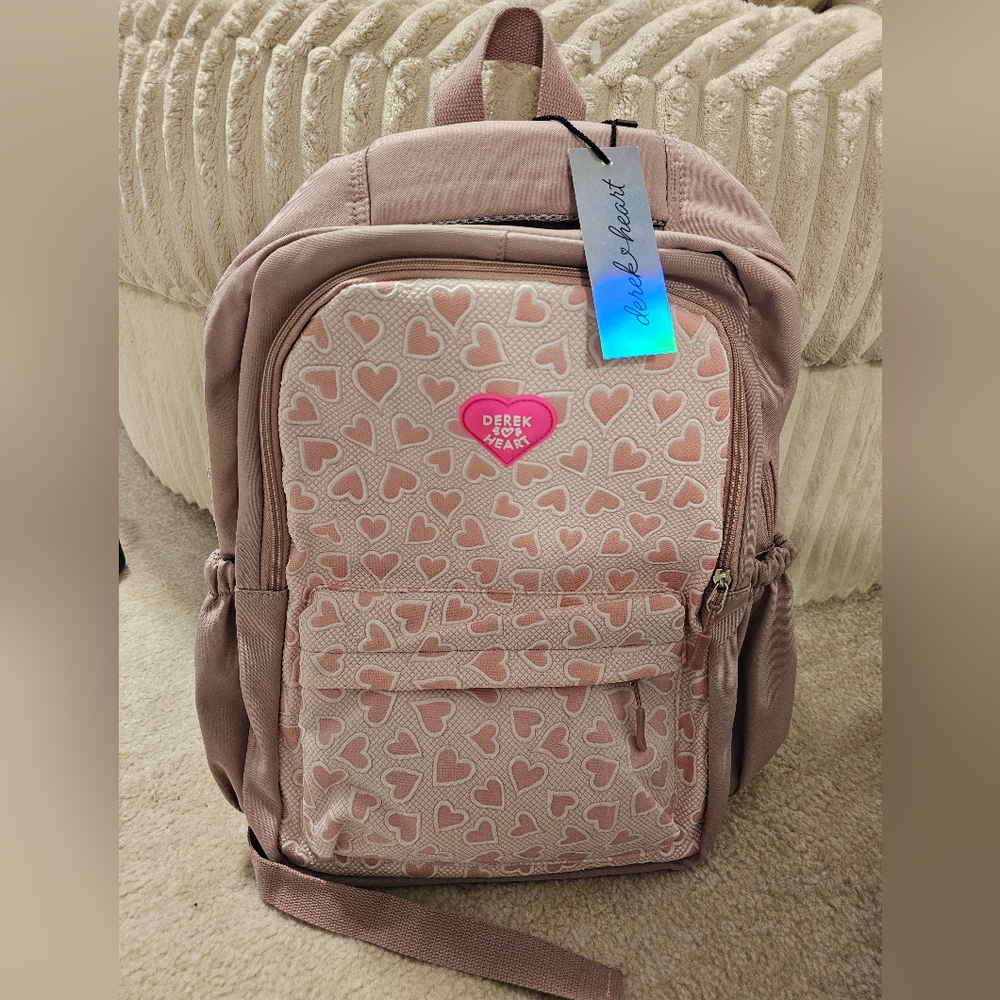Derek Heart Blush Pink Heart Pattern Backpack